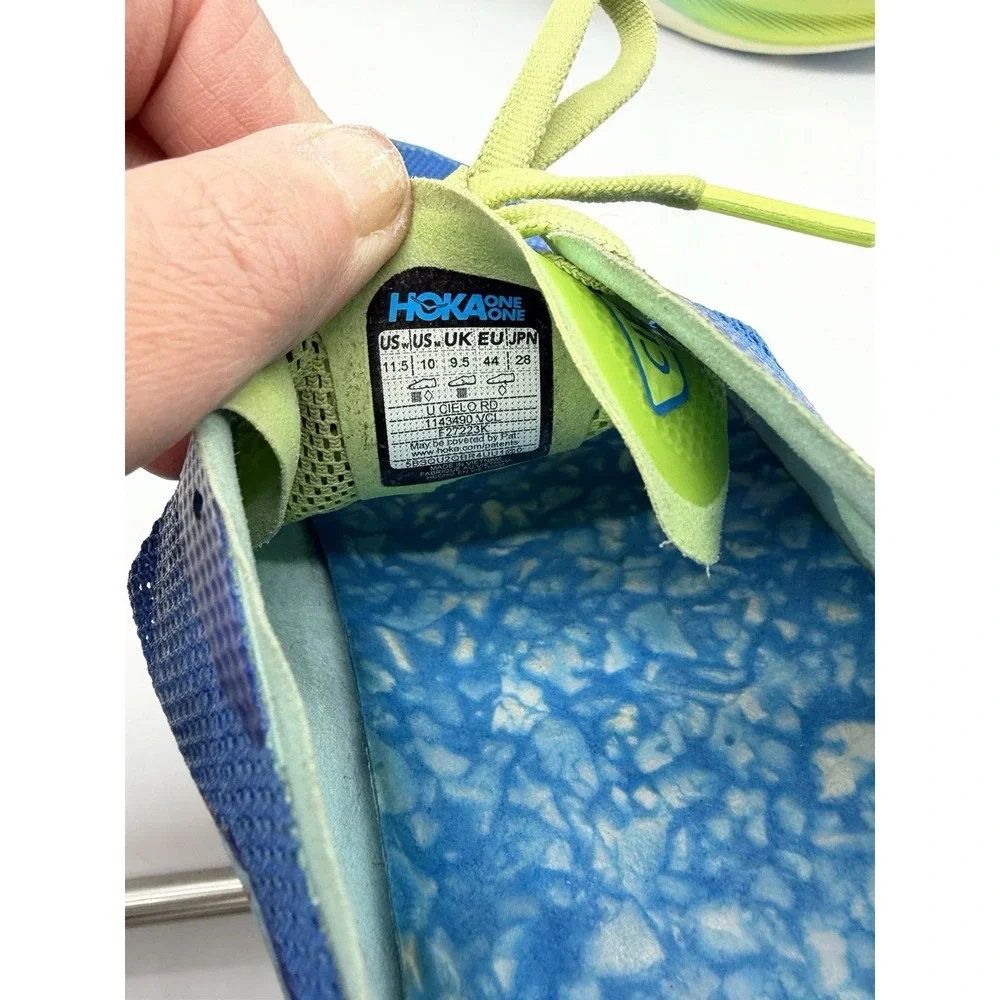 Hoka Cielo Road Running Shoes W 11.5 M 10 Blue‎ Neon Green Lightweight Mesh